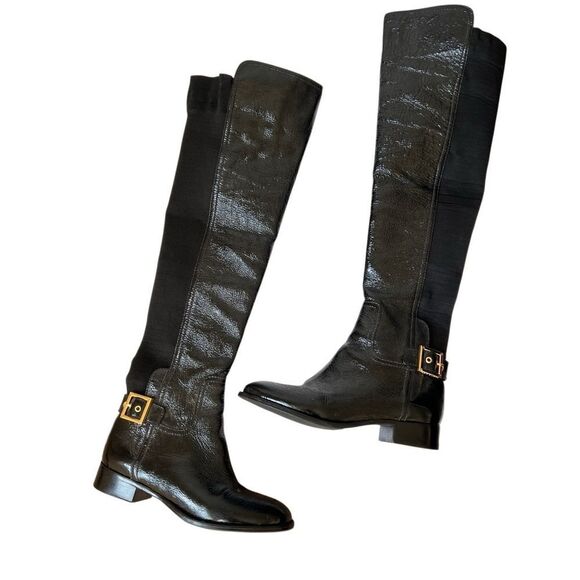 Tory Burch Patent Leather Above the Knee Pull On Riding Boots - Picture 4 of 8